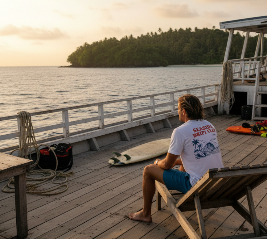 Seaside Drift Club Tee — Coastal Surf Graphic T-Shirt