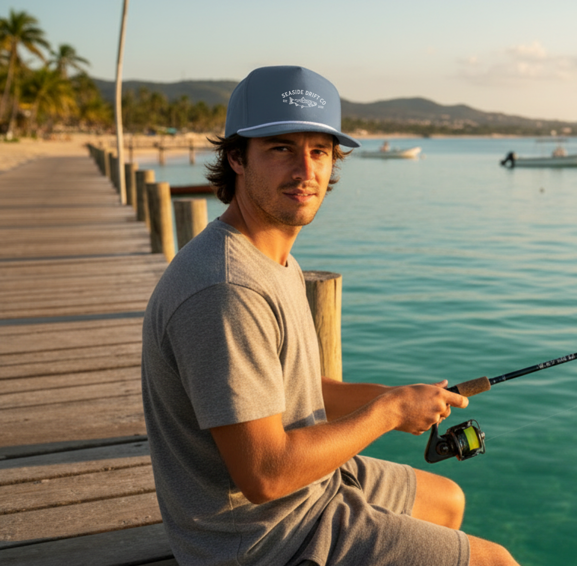 Seaside Drift Co. Rope Cap — Vintage Sunwashed Fishing Trucker Hat